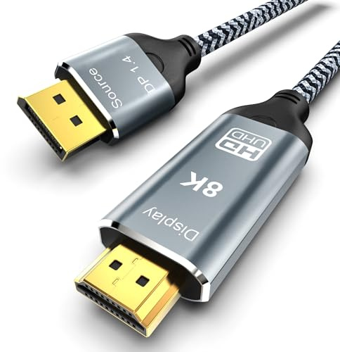 DGHUMEN 8K DisplayPort 1.4 zu HDMI 2.1 Kabel 1 m, 8K 60Hz 4K 120Hz 144Hz 2K 240Hz, HDR, Nur von DP zu HDMI FürAMD, NVIDIA und PC Laptop zu Monitor TV Projektor Ultra Schnell Stabil