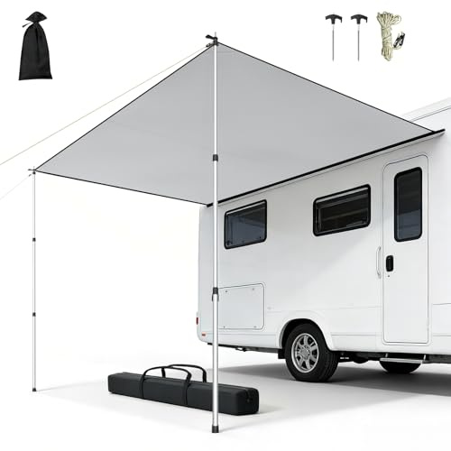 Sonnensegel Wohnwagen mit Keder 3 x 2,5 m, Wohnwagen Markise mit Stangen, 3000mm+ Wasserdicht & UPF 50+ Schutz, 3er Kederschiene - 5 mm, 7 mm und 10 mm, Vorzelt Plane für Camper & Wohnmobil Tarp