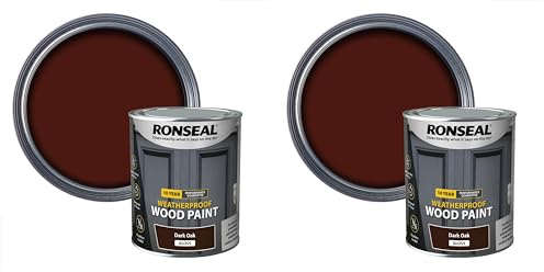 Ronseal 10 Year Weatherproof 2-in-1 Wood Paint Dark Oak Gloss 750ml (Pack of 2)