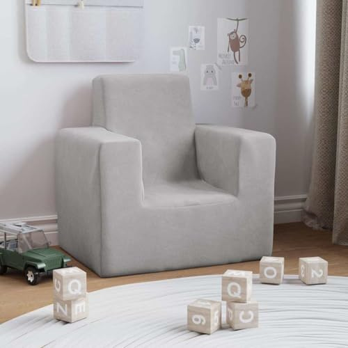 Kaloriko Sofá infantil gris claro de felpa suave con funda extraíble, 52 x 39 x 50 cm, relleno de espuma, cómodo sofá pequeño para habitación infantil, fácil de limpiar, ideal para jugar y relajarse