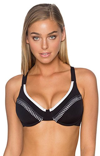 Sunsets Fine Line Bardot Bikini Top E, F, G & H Cups, 34E/32F/30G, Black