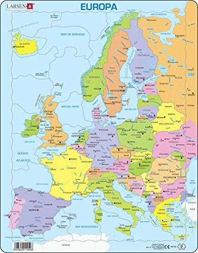 Larsen Puzzles A8 Europa Politische Karte für jüngere Kinder, Spanisch Edition, 37 Teile Rahmenpuzzle Lernspiel Geografie Kinder Puzzle ab 5 Jahren