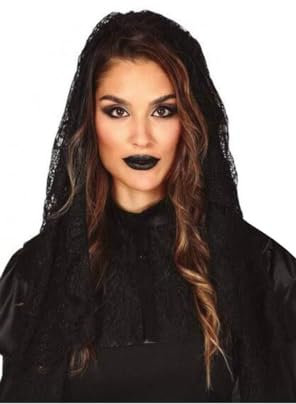 FIESTAS GUIRCA | Schwarzer Schleier für Damen - (Einheitsgröße) - Spitzenhaube für Halloween, Karneval und Kostümpartys - Kostümzubehör für Weltkulturen Feiern - Schwarz