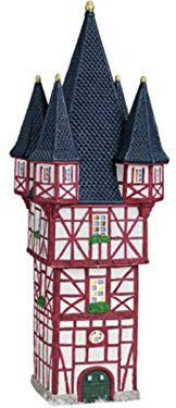 Bromser-Turm in Rüdesheim/Rhein aus Porzellan – Windlicht Lichthaus Miniatur-Modell – B12 x T12 x H33cm - Dekohaus für Weihnachtsdorf Miniaturwelt Winterdeko Sammlerobjekt Weihnachtsdekoration