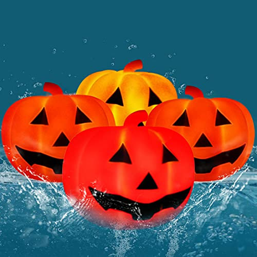 KingSom Halloween Lichterkette Kürbis,Kürbis Lichter LED mit Grimasse,IP67 Wasserdicht Mini Nachtlicht Lichterkette Farbwechsel,Niedliche Kürbis Licht für Halloween Party,Festivaldekoration(4 Stück)