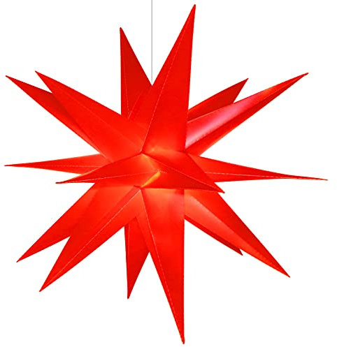 Qijieda 3D Weihnachtsstern Beleuchtet Außen Batterie mit Timer - 58cm led Weihnachtsstern für Fenster, Adventsstern Stern Zum Dekorieren von Innenhof, Balkon Und Garten (58cm, Rot)
