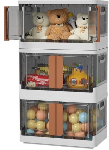 HAIXIN Storage Boxes with Lids - Collapsible Bin, Really Useful Box, 135L Stackable Organiser Storage, stackable storage boxes, Foldable Plastic Box Door, CD (3 Pack)