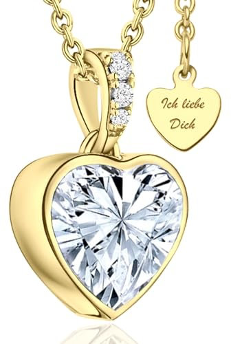 Halskette Damen Gold Herzkette Kette vergoldet Engelsflügel Goldkette Ich liebe Dich Damenkette Herz-Anhänger Goldschmuck Schmuck Geburtstag Valentinstag Jahrestag Geschenke Frauen Freundin