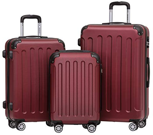 BEIBYE 2045 Zwillingsrollen 3tlg. Reisekoffer Koffer Kofferset Trolleys Hartschale in 14 Farben (Burgundy)