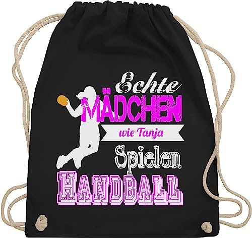 Turnbeutel Rucksack - Geschenke Zubehör - Echte Mädchen spielen Handball - mit Name - Unisize - Schwarz - handballerin handballtasche handballer maedchen beutel handballrucksäcke von echt