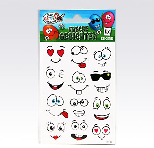 Oster Eier Sticker - freche Gesichter Aufkleber für Oster Eier Deko - Bogen 12 Motive / 12 Sticker
