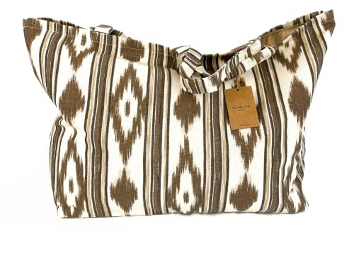 TRESMESTRES Grand Sac de Plage XXL Extra Large Famille - Style Méditerranéen/Doublure à l'Intérieur / 40L - Sac Cabas de Femme en Grand Format ou Grand Tote Bag pour l'Été - Marron, 65x40 cm
