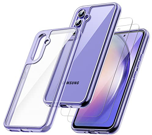 JETech 2 in 1 Cover per Samsung Galaxy A54 5G 6,4 Pollici con 2 Pezzi Pellicola Protettiva, Vetro Temperato Film, Custodia Posteriore Trasparente Antiurto (Lilla)