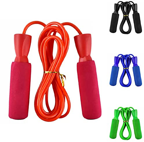 MAXSTRENGTH Skipping Rope Adjustable Jump Rope Memory Foam Handle Skipping Rope Ideal for Aerobic Exercise Fat Loss Jumping Workout Training Womens Exercise Ladies Home Gym (Red)