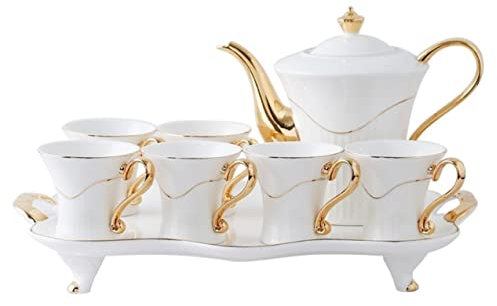 UTOQIA Teeservice 8-teiliges Tee-Set Mit Goldrand Im Europäischen Stil Für Party-Dinner, Glasiertes Porzellan, Kaffee-Tee-Service Mit Tassen Und Kaffeetablett Teekanne Set Tee Service