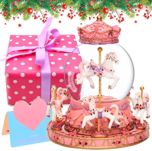 Weihnachtskarussell Pferd Spieluhr – Farbwechselnde musikalische Schneekugeln für Mädchen, Mutter, Töchter, Enkelinnen, Frauen, Kinder, Babys, Geburtstagsgeschenke, Valentinstagsgeschenke