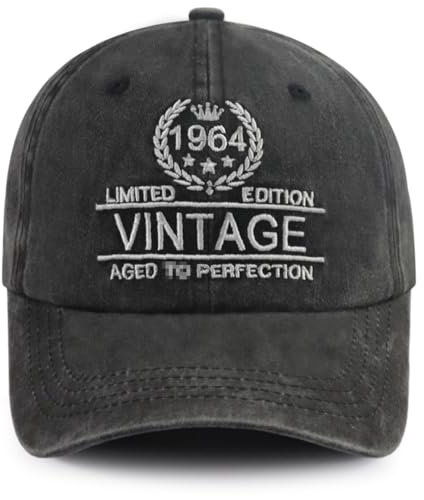 Baseballkappe im Vintage-Stil zum 21., 30., 40., 50., 60., 70., 80., 90. Geburtstag, lustig, verstellbar, bestickt, 1964 Schwarz, Einheitsgröße