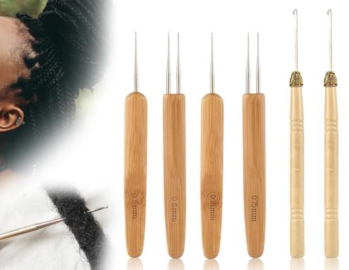 KAPSING 6 Stück Dreadlocks Häkelnadel, Perücke Häkelnadel, Dreadlocks flechten Werkzeug, Beinhaltet Doppel- und Einzelnadeln