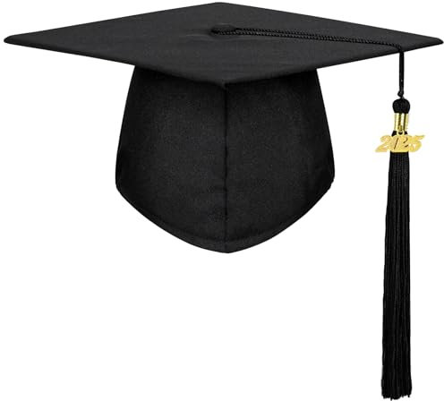 Luclay Graduation Hat for Adults, Graduation Cap with 2025 Year Charm and Tassel, 2025 Academic Mortar Board for University High School Bachelor Graduation Party Decorations Adjustable - Black