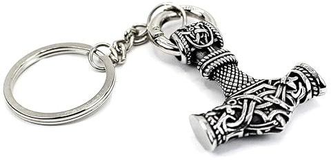 Large Thor's Hammer Keyring, Hammer 4.5 x 3.5cm, For Keys or Handbag, Silver Colour, Solid Quality Gift