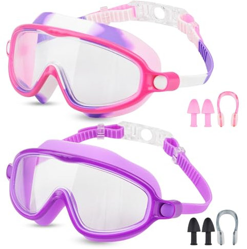 Moseem Schwimmbrille Kinder, 2 Stück Schwimmbrille 3-15 Jahre UV-Schutz,Anti-Nebel Kein Auslaufen Schwimmbrillen für Kinder, Mädchen, Jungen