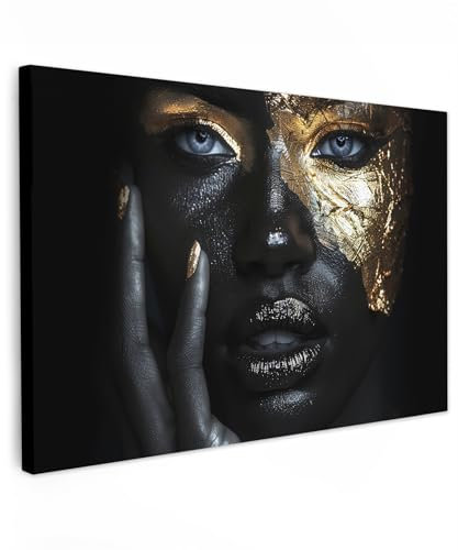 MuchoWow© Impression sur Toile Decoration Murale Peinture 120x80 cm Tableaux Decoratifs Muraux Déco Chambre Tableau Salon Femme - Or - Portrait - Noir et blanc - Luxe