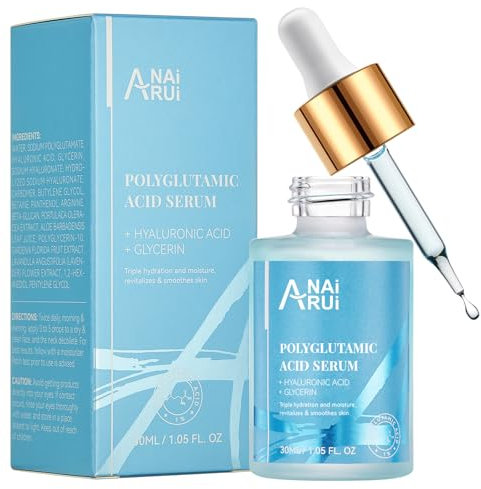 ANAiRUi Polyglutaminsäure Serum mit Niacinamid, Hyaluronsäure und Glycerin für Gesicht, Polyglutamic Acid Serum, Tief Feuchtigkeit und nährende Haut, 30ml