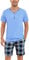 Irdcomps Men's Pyjamas Set Cotton Short Sleeves Pjs Loungewear Checked 2 Piece Nightwear Soft with Pockets Summer Sleepwear for Men Light Blue，M