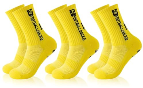 3 Paar Fußball-Sportsocken, Fußball-Anti-Rutsch-Sportsocken, Grip-Socken, rutschfest, geruchshemmend und schweißabsorbierend, können sowohl von Männern als auch von Frauen getragen werden( Gelb)