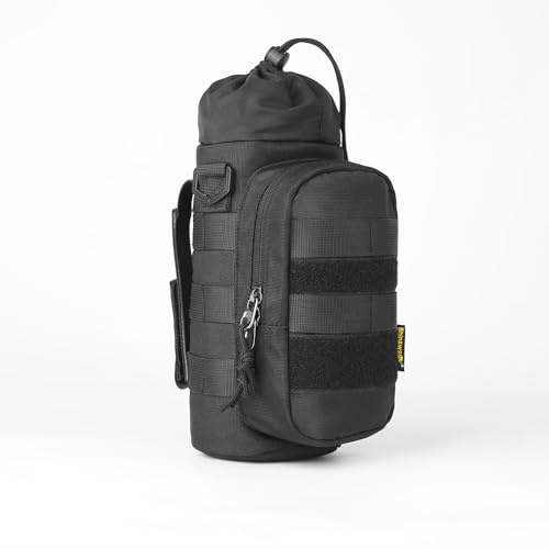 Rhinowalk - Borsa tattica porta borraccia per moto con coulisse, sistema MOLLE, borsa isolante per mantenere la temperatura della bottiglia
