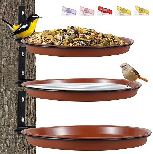 3 Stück Vogelfutterspender und Vogeltränke Ø 19/17/15 cm Ultra Rostfrei Vogeltränken für Den Garten Faltbar Vogeltränke für Balkongeländer Fence Bird Feeders Tray Vogelfutterhaus Balkongeländer Rund