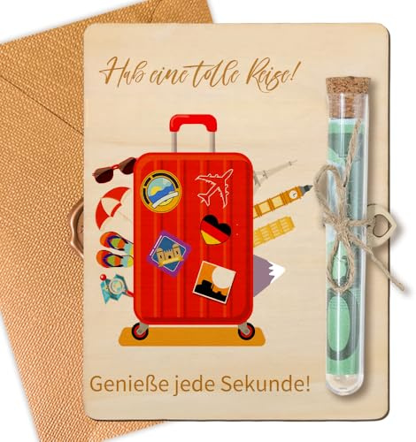 GROVBLE Geldgeschenk Reise mit Reagenzglas&Umschlägen, Reisekasse Geschenk, Verpackung für Geldgeschenke, Geldgeschenk reisekasse Holz, Kreative Geschenkidee für Reiseliebhaber, Abschied&Geburtstag
