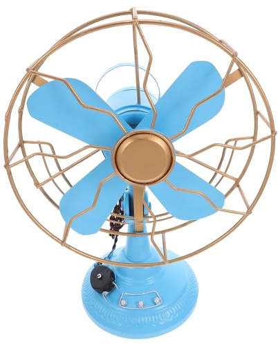POPETPOP Ventilatore da Tavolo Vintage in Ferro Decorativo Blu Medio Scultura Retrò per Decorazione Casa e Accessorio Fotografico