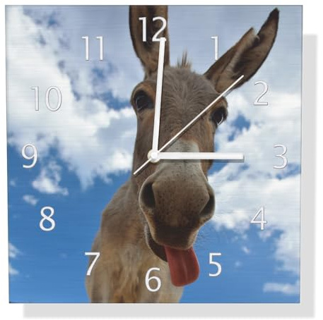 Wallario Design Wanduhr Frecher Esel aus Aluverbund, Alu-Uhr Größe 30 x 30 cm, weiße Zeiger mit Metalloptik