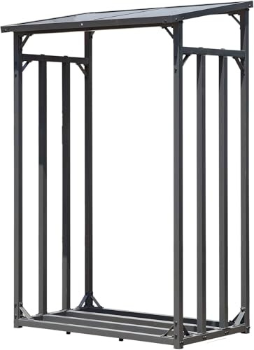 qteck Kaminholzregal S, Brennholzregal aus Metall, Anthrazit, 130x70x175/194 cm, 19 kg Eigengewicht, Holzlagerung für Außenbereich