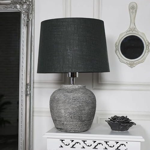 Melody Maison Rustic Grey Stone Detailed Round Table Lamp