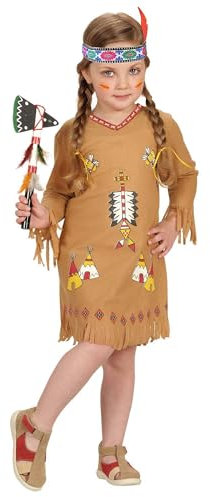 W WIDMANN MILANO Party Fashion - Kinderkostüm Indianerin, Kleid, Stirnband mit Federn, Karneval, Mottoparty