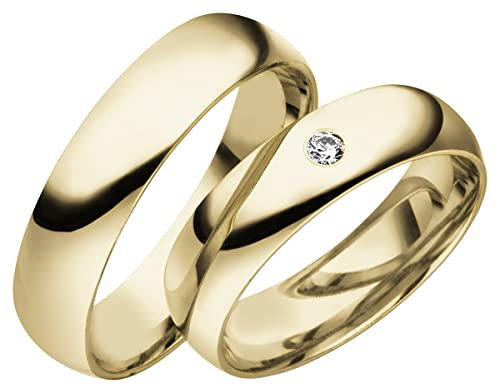 JC Gold Trauringe - Gelbgold Eheringe inklusive Steinen und Gravur Paarpreis C136 (18 Karat (750) Gelbgold)