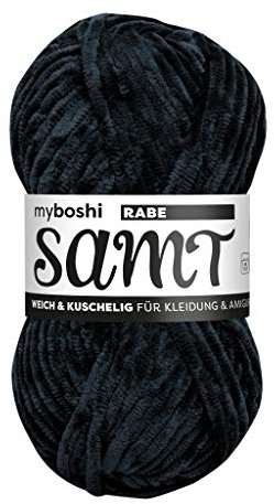 myboshi Samt Wolle zum Häkeln und Stricken, weiche Chenille Wolle im XXL-Knäuel, perfekt für Amigurumi und Kissen, 100% flauschige Polyester, 100g, Ll 100m Schwarz (Rabe) 1 Knäuel