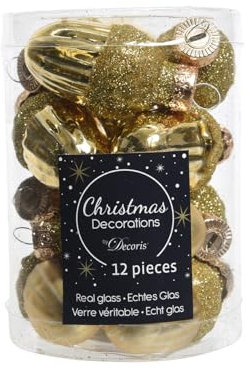 Christbaumschmuck Eicheln Glas 4cm x 12 Stück Weihnachtskugeln hellgold