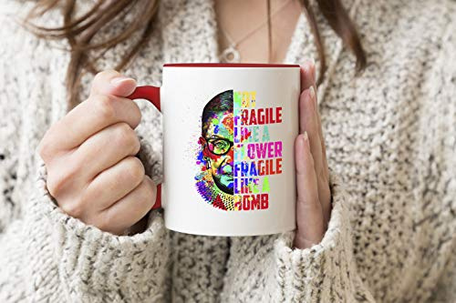 Not Fragile Like A Flower But Fragile like A Bomb Ruth Ginsburg RBG Roter Griff Becher Kaffee Tee Becher 330 ml Mug Cup Tasse