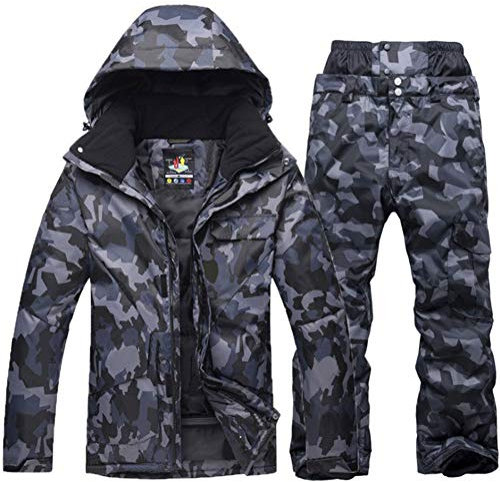 YOJOLO Herren Skianzug Camouflage Skijacke Schneehose Set Isolierte Winddichte wasserdichte Schneeanzug Winter Snowboard Skikleidung Für Männer,Black a,S