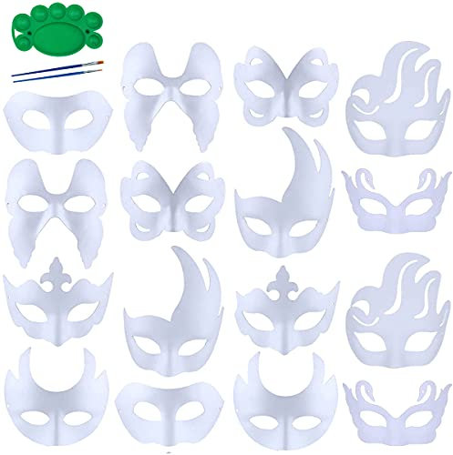 Qavctw 16PCS DIY White Masks Age 3+, Paper Cosplay Unpainted Plain Craft Masquerade Masks for Halloween Christmas Mardi Gras Party Mask
