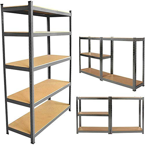 Etagère de Rangement pour Garage - 200cm x 100cm x 50cm, 5 Niveaux Etagère Charge Lourde Capacité de 875kg (175kg par Étagère), Cave Etagère Stockage, Galvanisé