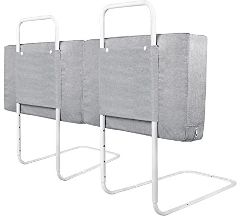 YUENFONG Bettgitter Bettschutzgitter 60cm Rausfallschutz für Kinder Höhenverstellbar Kinderbettgitter für Bett, 5-Loch Verstellbare Seitenschutz, 2 Stück, Leinen Grau