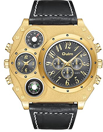 Avaner Herren Armbanduhr Analog Japanisches Quarzwerk mit Lederarmband 2 Zeitzonen Uhr großes Zifferblatt Analoguhr für Männer