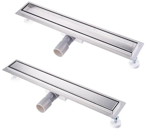 Finmrys Caniveau de Douche Italienne a Carreler 60 cm Acier Inoxydable Extra Plat Siphon de Sol Douche Italienne pour Salle de Bain