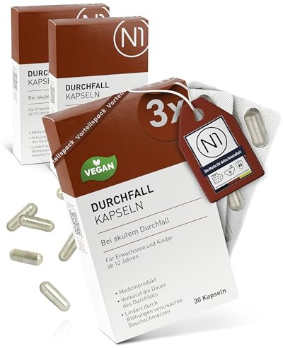 N1 Durchfall Kapseln 90 St. - Medizinprodukt bei akutem Durchfall | Verkürzt die Durchfalldauer und lindert Bauchschmerzen - gut verträglich, praktisch für Reise, Urlaub, Büro und den Alltag
