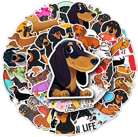 Dackel-Aufkleber für Laptop, Auto, Scrapbook, Telefon, Skateboard, Computer, Dackel, Vinyl, wasserdicht, ästhetisch, personalisierbar, für Teenager, Jungen, Mädchen, Erwachsene, Kinder, 50 Stück