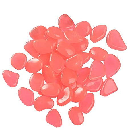 MacroHu 50 Stück Leuchtsteine Nachtleuchtende Steine Aquarium Steine Fluoreszierend Pebble Kieselsteine Leuchtende Steine Für Garten Steine Leuchtet im Dunkeln Outdoor Dekosteine Leuchtkiesel - Rosa